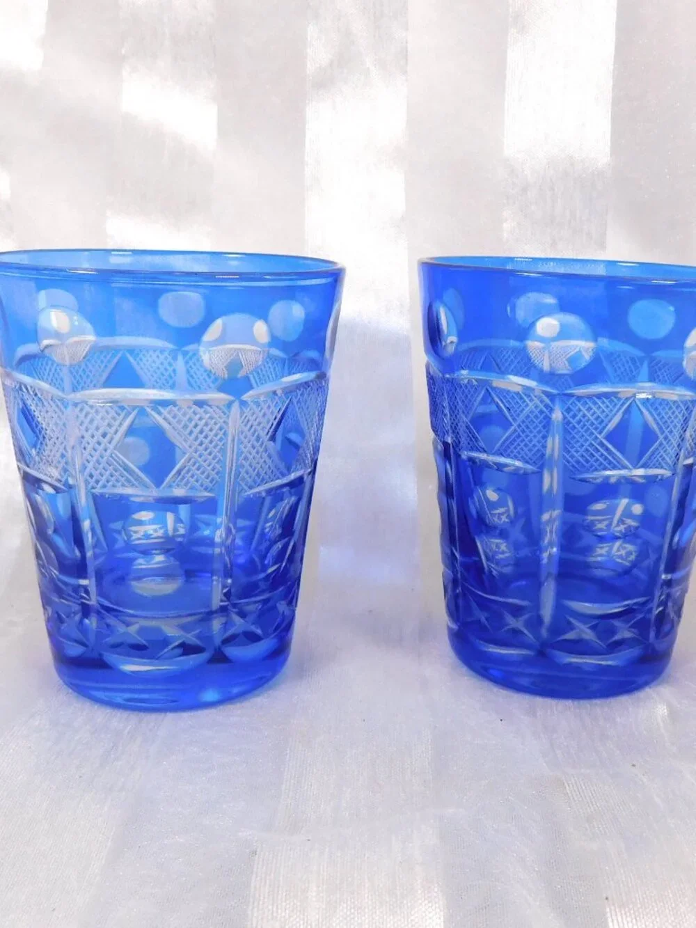Pair of Two Blue Cut to Clear Shot Glasses # 26458